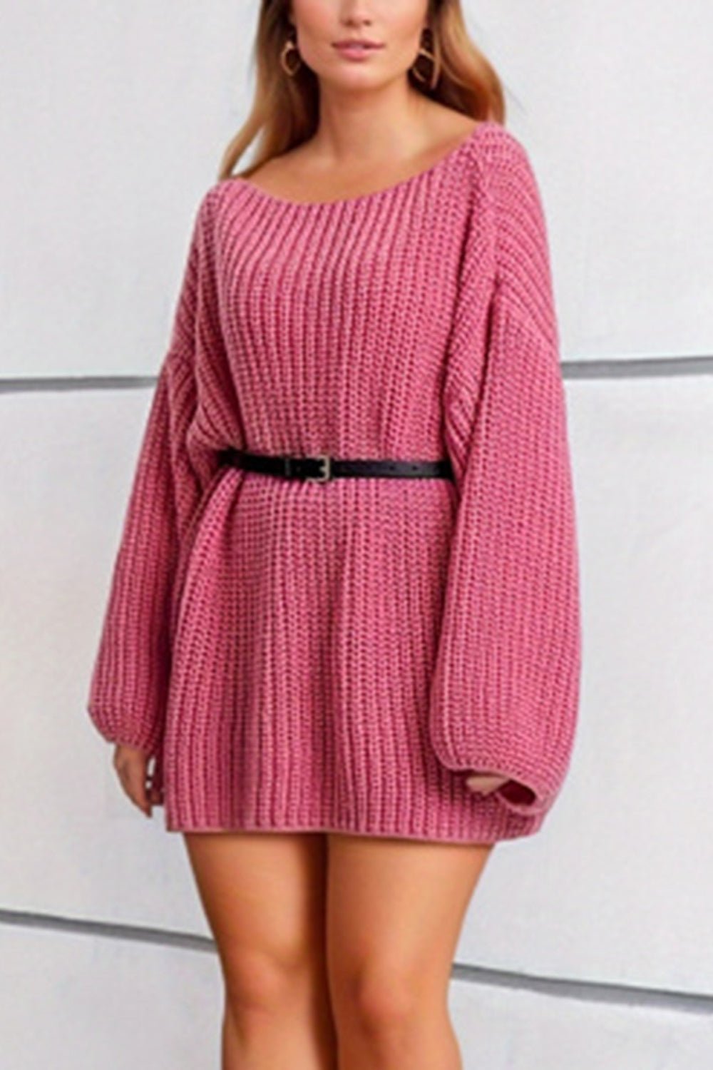 Boat Neck Dropped Shoulder Mini Sweater Dress - Admiresty