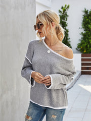 Boat Neck Dropped Shoulder Sweater - Admiresty