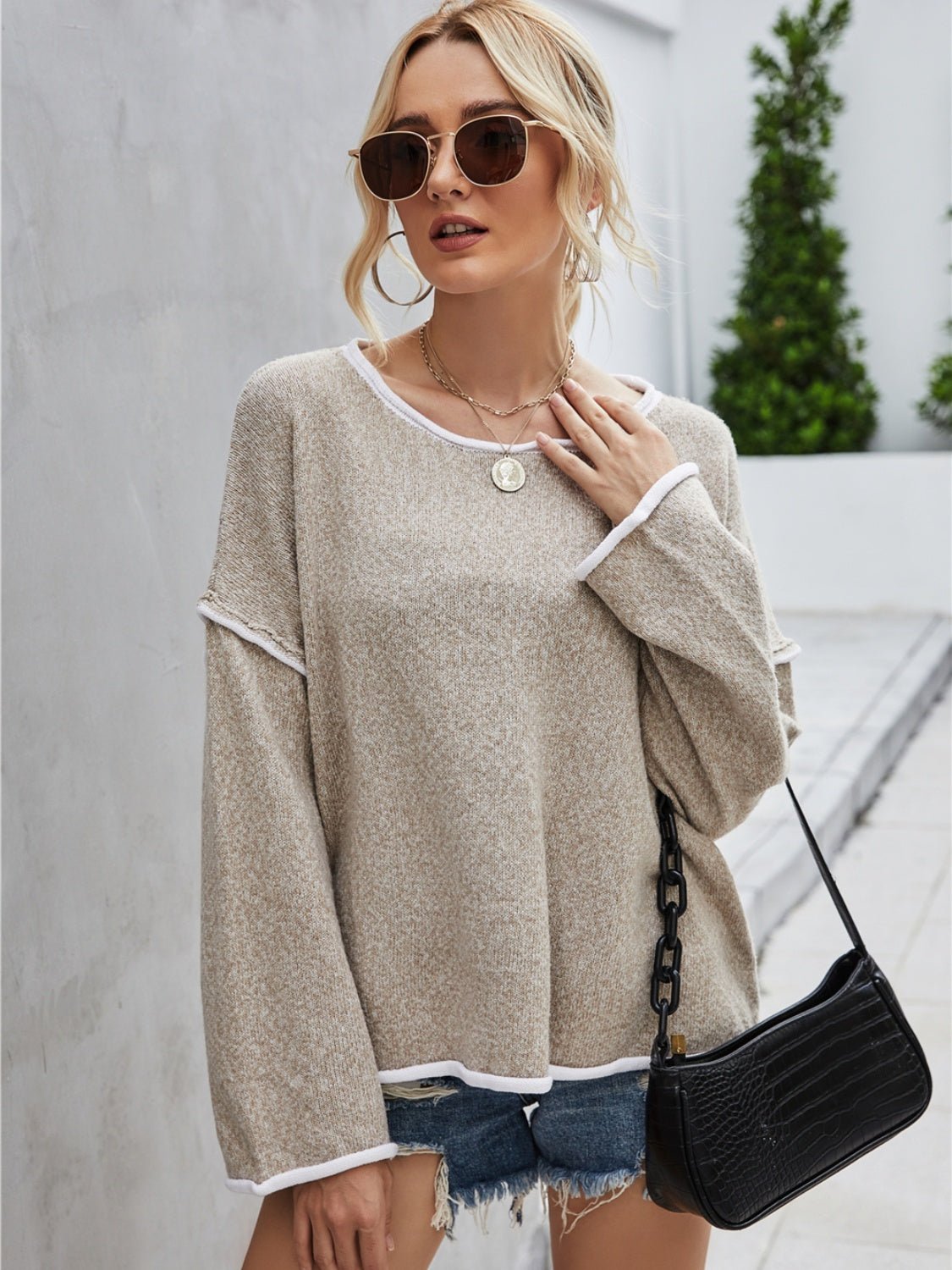 Boat Neck Dropped Shoulder Sweater - Admiresty