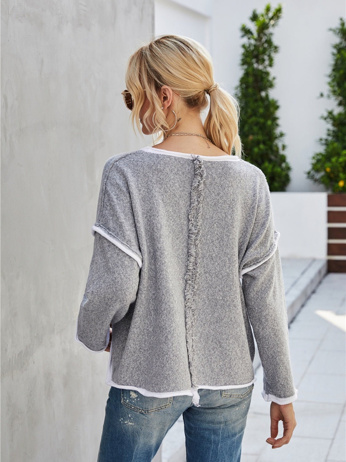 Boat Neck Dropped Shoulder Sweater - Admiresty