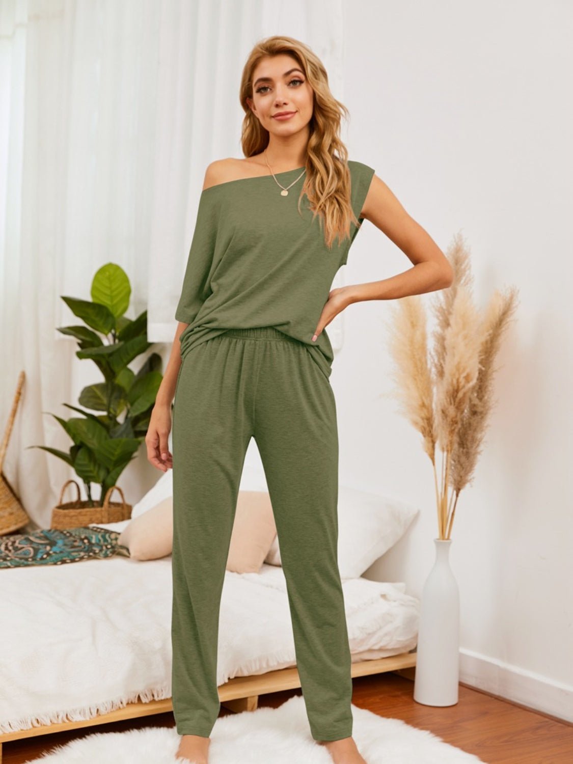 Boat Neck Top and Pants Lounge Set - Admiresty