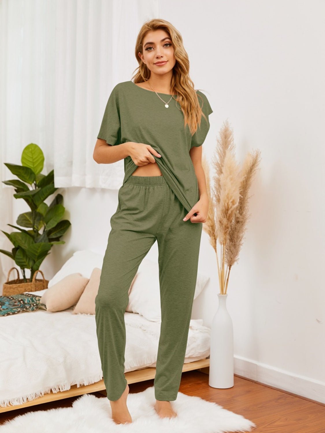 Boat Neck Top and Pants Lounge Set - Admiresty