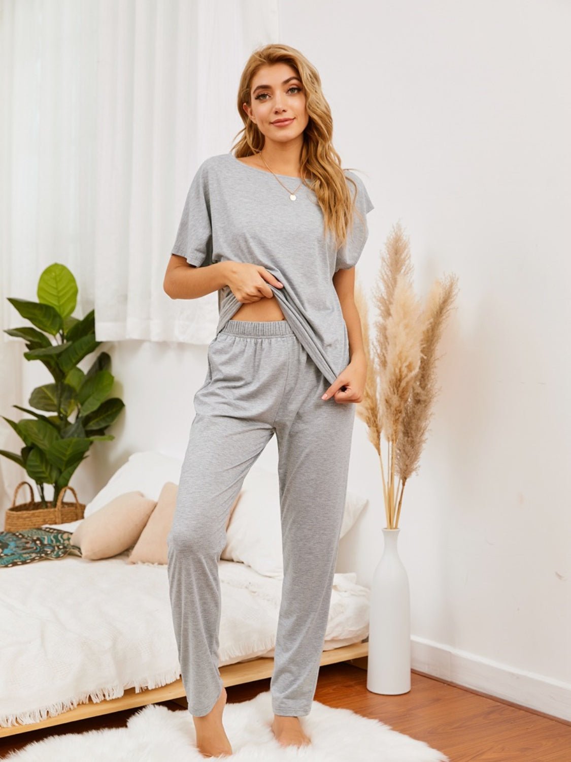 Boat Neck Top and Pants Lounge Set - Admiresty