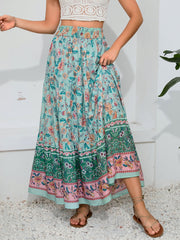 Bohemian Print Smocked Waist Maxi Skirt - Admiresty