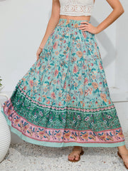 Bohemian Print Smocked Waist Maxi Skirt - Admiresty