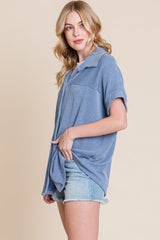 BOMBOM Button Up Short Sleeves Ribbed Shirt - Admiresty