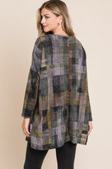 BOMBOM Plaid Round Neck Long Sleeve Top - Admiresty