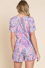 BOMBOM Print Short Sleeve Romper with Pockets - Admiresty