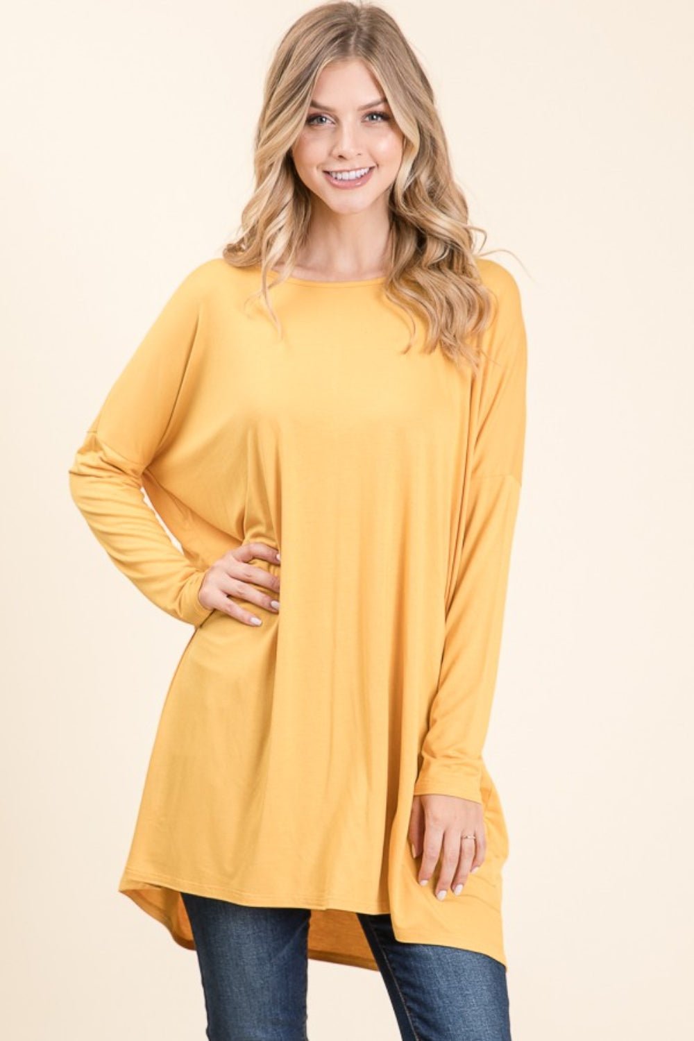 BOMBOM Round Neck Long Sleeve Oversized Top - Admiresty