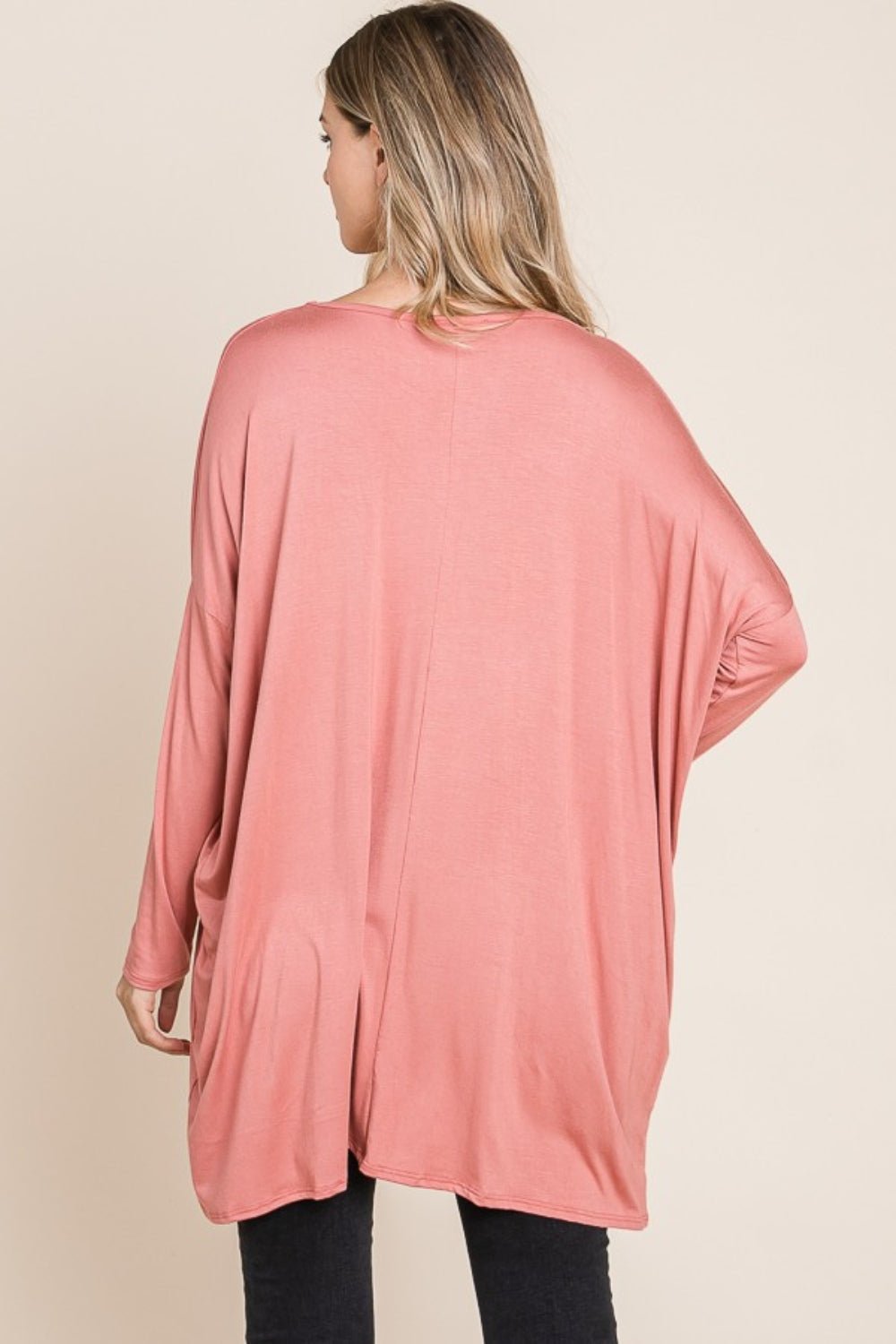 BOMBOM Round Neck Long Sleeve Oversized Top - Admiresty