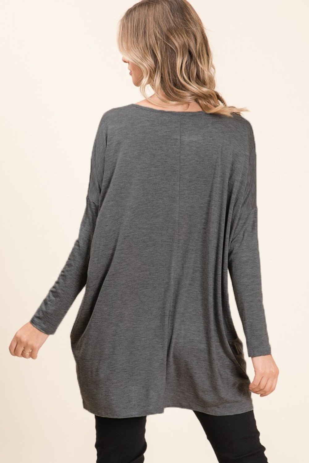 BOMBOM Round Neck Long Sleeve Oversized Top - Admiresty