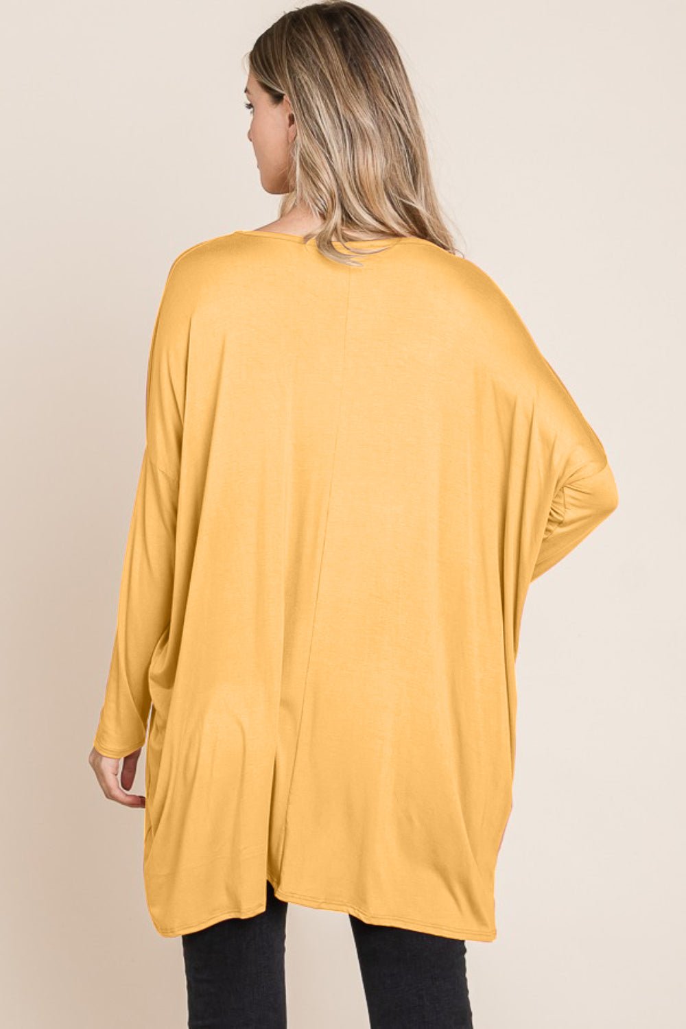 BOMBOM Round Neck Long Sleeve Oversized Top - Admiresty