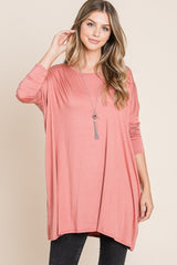 BOMBOM Round Neck Long Sleeve Oversized Top - Admiresty