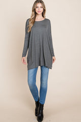 BOMBOM Round Neck Long Sleeve Oversized Top - Admiresty