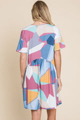 BOMBOM Ruched Color Block Short Sleeve Dress - Admiresty