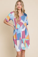 BOMBOM Ruched Color Block Short Sleeve Dress - Admiresty