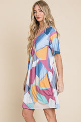 BOMBOM Ruched Color Block Short Sleeve Dress - Admiresty