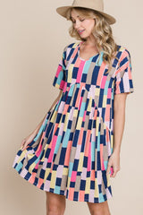 BOMBOM Ruched Color Block Short Sleeve Mini Dress - Admiresty