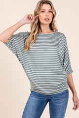 BOMBOM Striped Boat Neck Dolman Sleeve Top - Admiresty