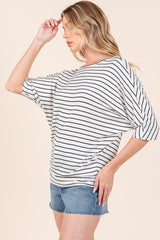 BOMBOM Striped Boat Neck Dolman Sleeve Top - Admiresty