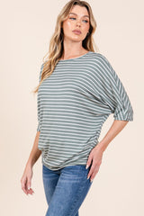 BOMBOM Striped Boat Neck Dolman Sleeve Top - Admiresty