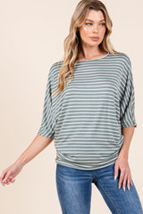 BOMBOM Striped Boat Neck Dolman Sleeve Top - Admiresty