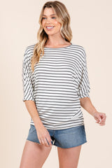 BOMBOM Striped Boat Neck Dolman Sleeve Top - Admiresty