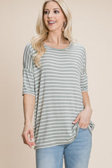 BOMBOM Striped Round Neck T - Shirt - Admiresty