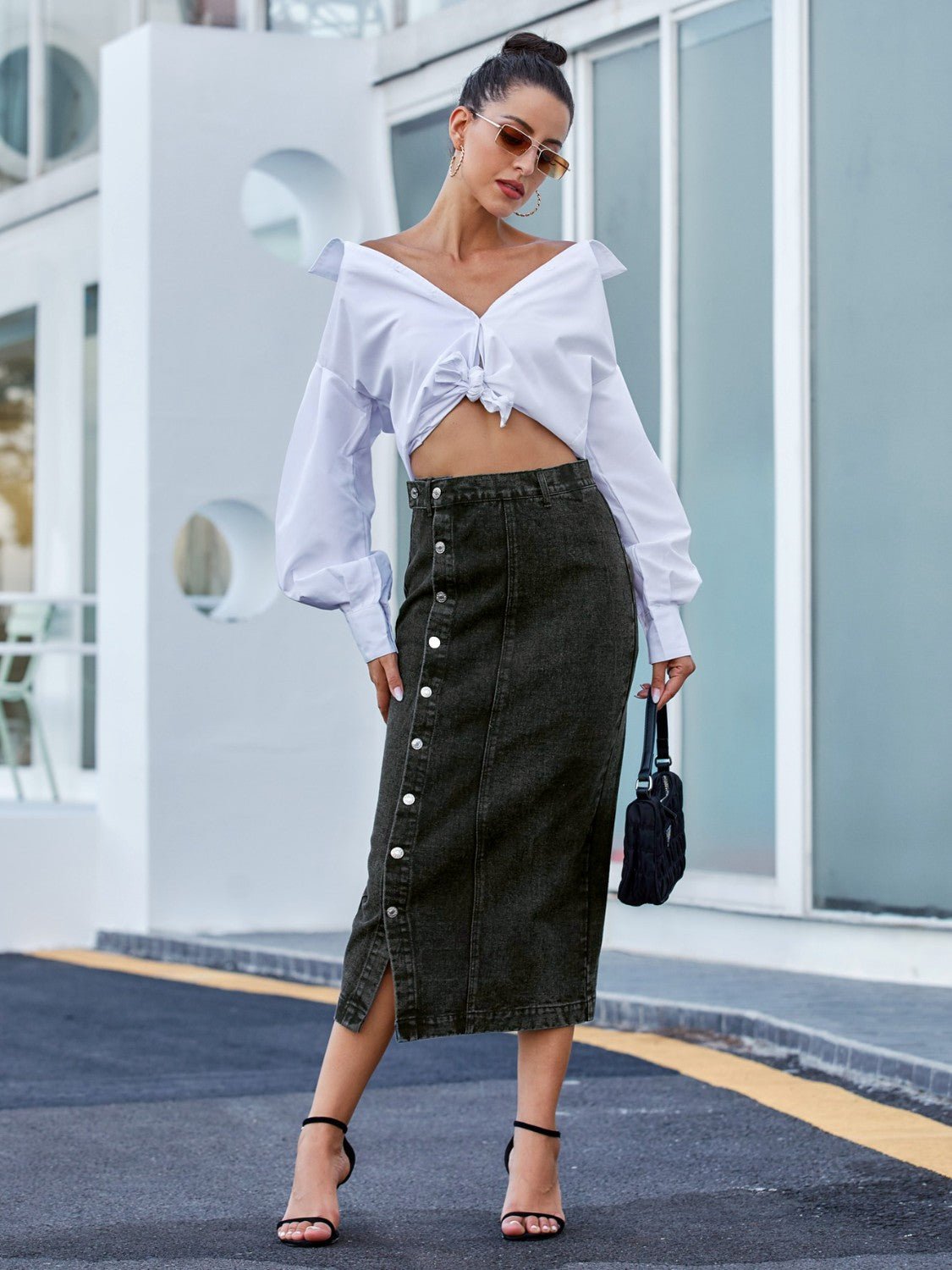 Button Down Denim Skirt - Admiresty