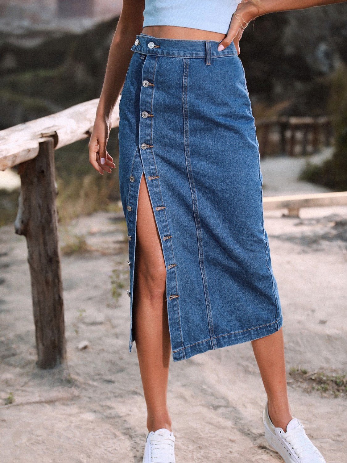 Button Down Denim Skirt - Admiresty