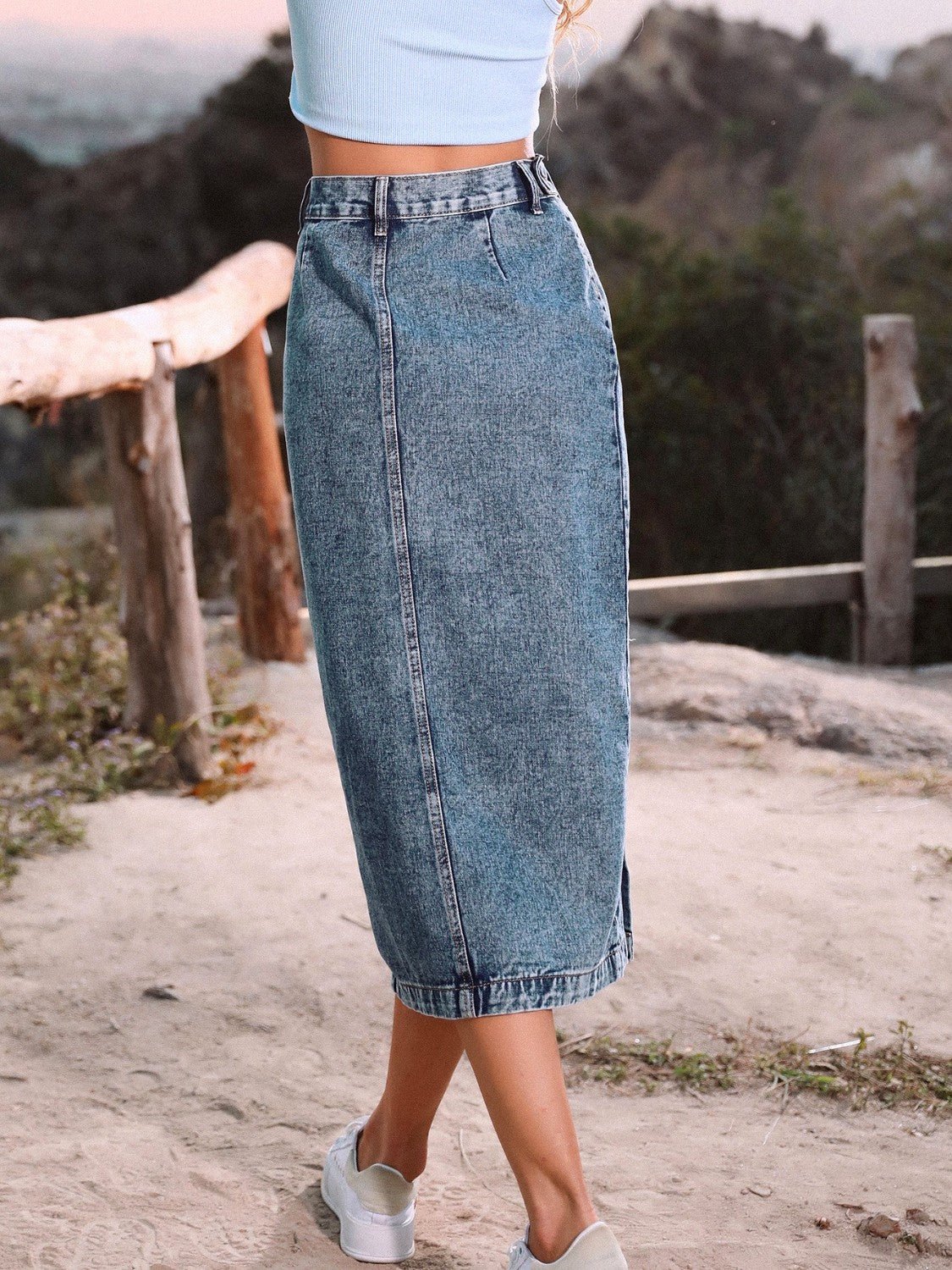 Button Down Denim Skirt - Admiresty