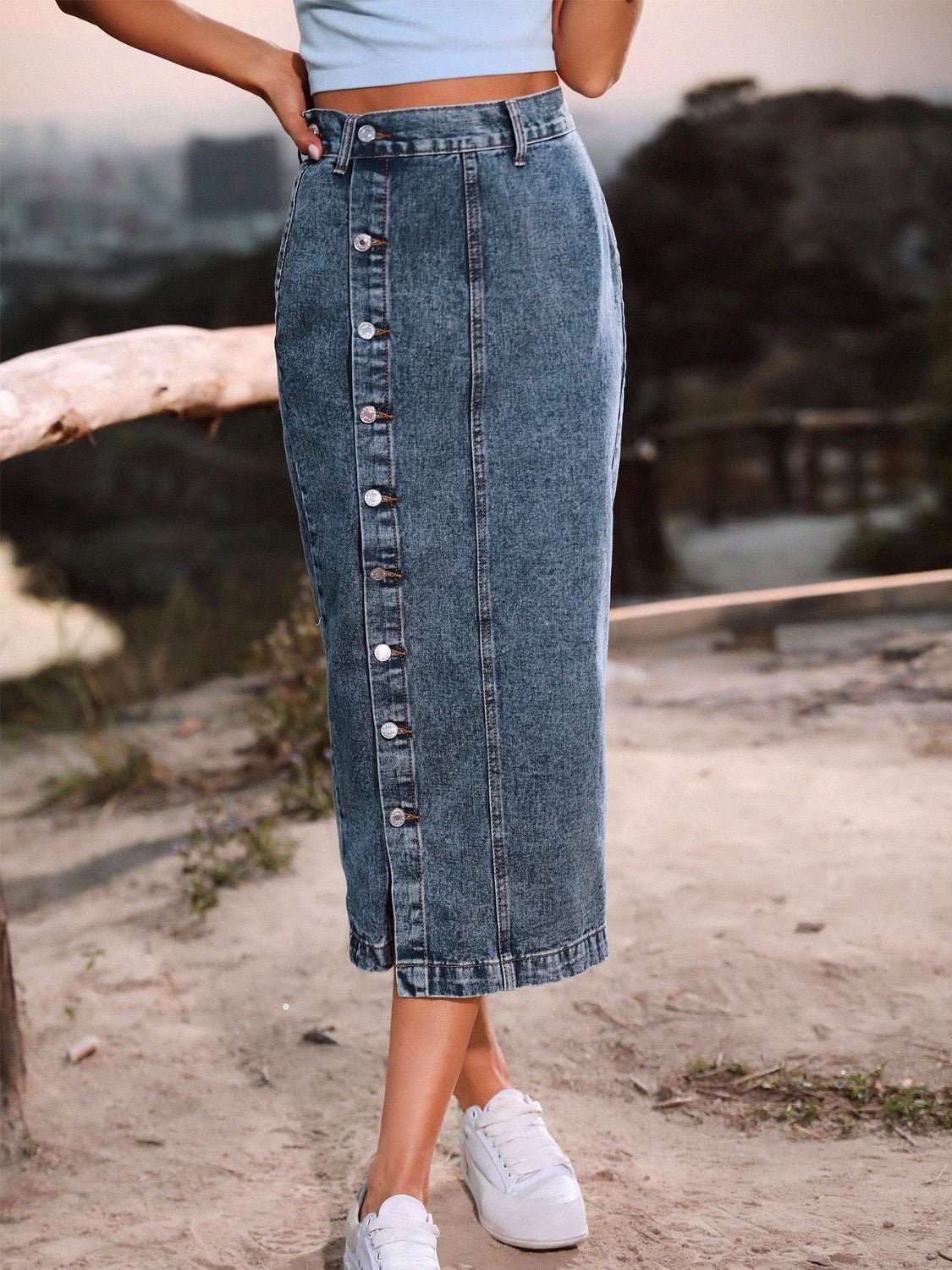 Button Down Denim Skirt - Admiresty