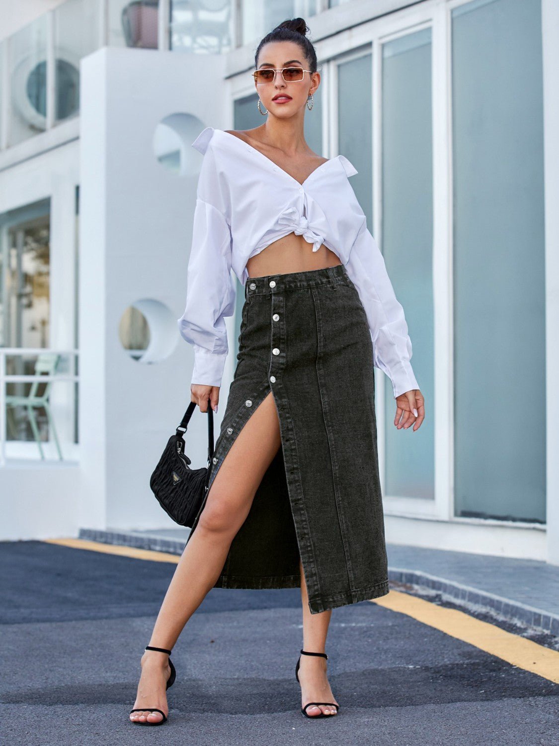 Button Down Denim Skirt - Admiresty