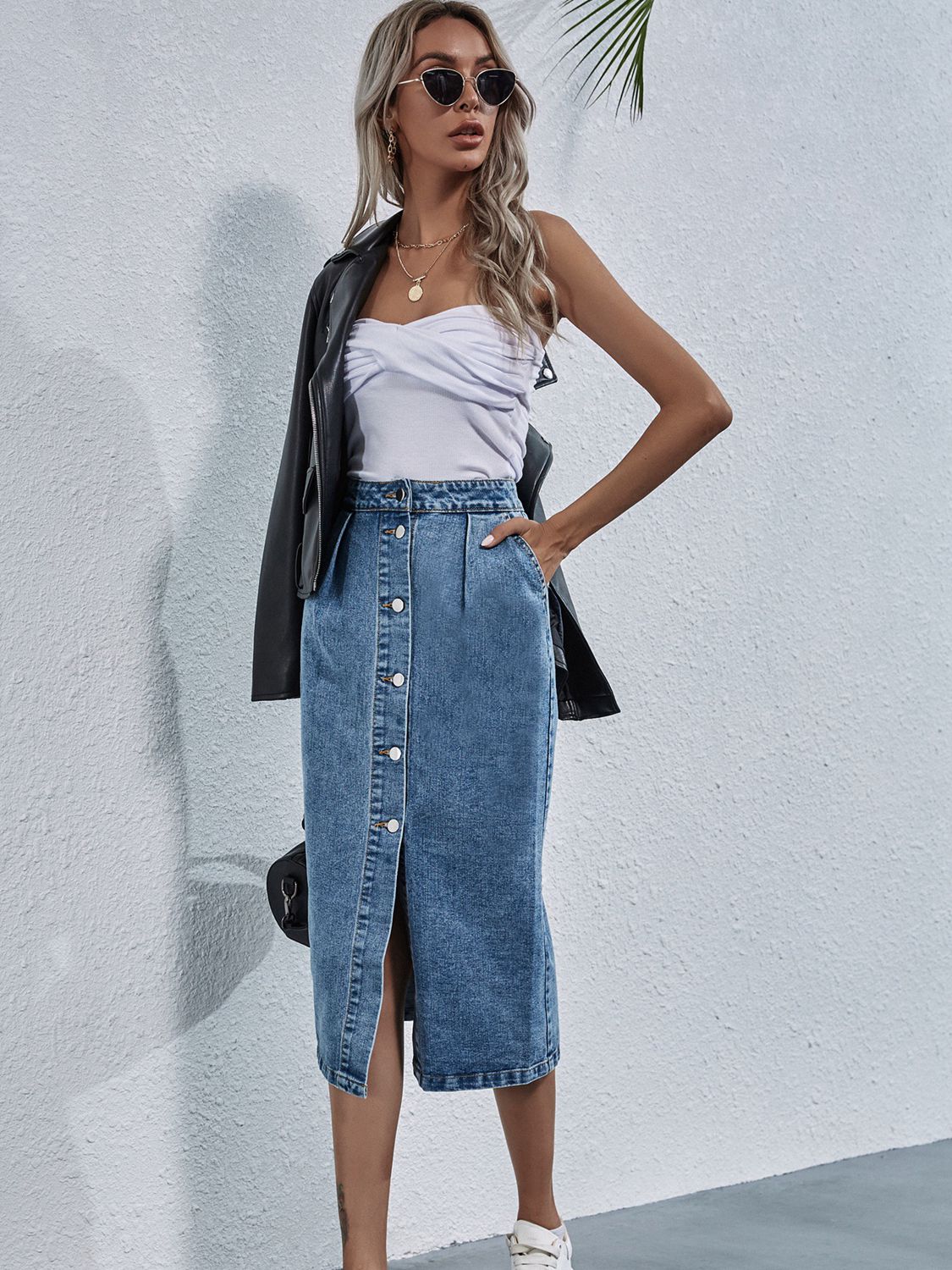 Button Down Denim Skirt - Admiresty