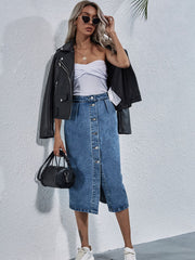 Button Down Denim Skirt - Admiresty