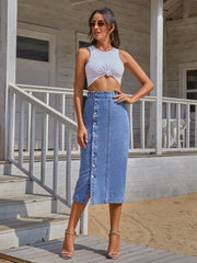 Button Down Denim Skirt - Admiresty