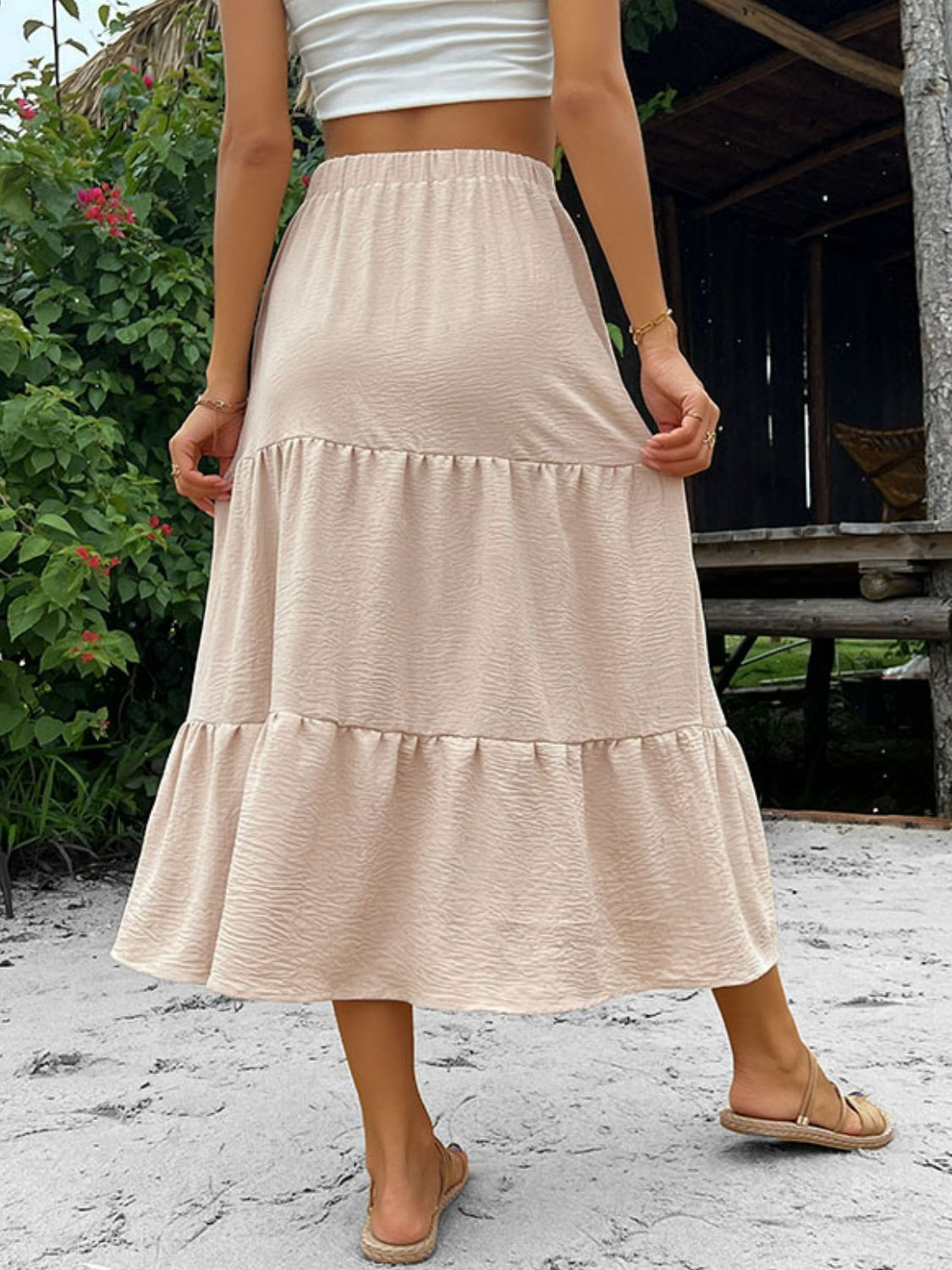 Button Down Tiered Midi Skirt - Admiresty