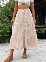 Button Down Tiered Midi Skirt - Admiresty