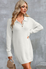 Buttoned Long Sleeve Sweater Dress - Admiresty