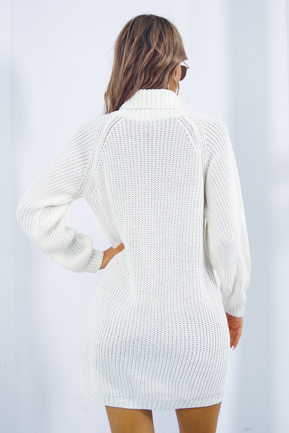 Buttoned Turtleneck Long Sleeve Sweater Dress - Admiresty