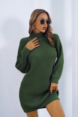 Buttoned Turtleneck Long Sleeve Sweater Dress - Admiresty