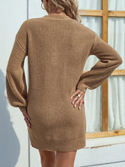 Buttoned V - Neck Sweater Dress - Admiresty