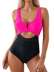 Tied Cutout Contrast One-Piece Swimwear