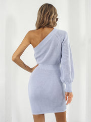 One-Shoulder Mini Sweater Dress