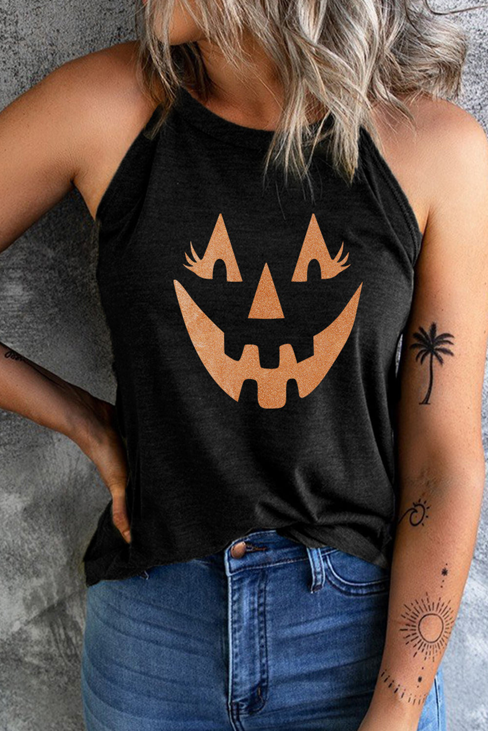 Round Neck Jack-O'-Lantern Graphic Tank Top