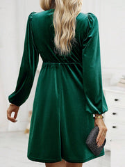 Ruched Square Neck Balloon Sleeve Dress