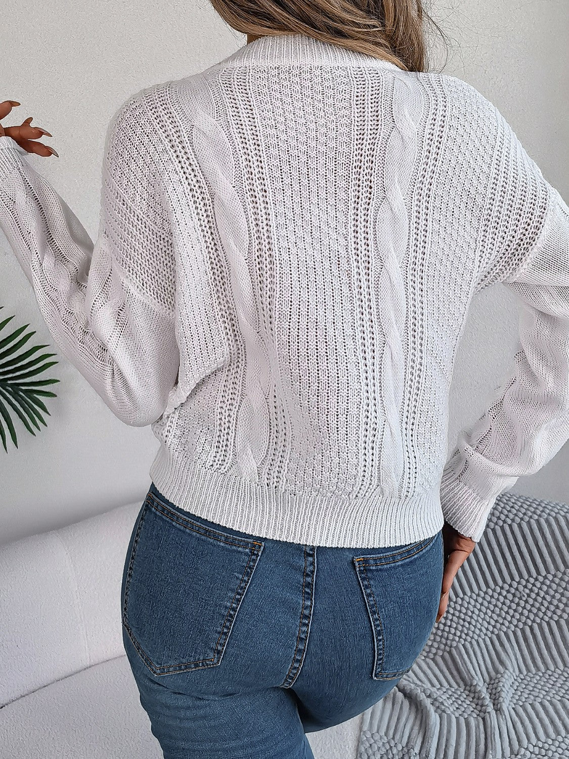 Cable - Knit Buttoned Round Neck Sweater - Admiresty