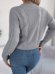 Cable - Knit Buttoned Round Neck Sweater - Admiresty