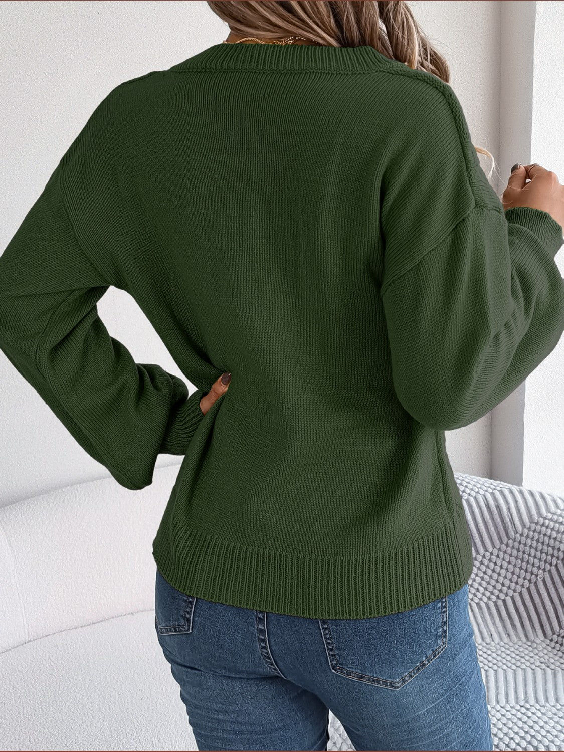 Cable - Knit Buttoned V - Neck Sweater - Admiresty