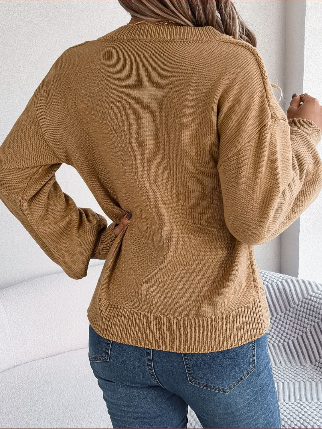 Cable - Knit Buttoned V - Neck Sweater - Admiresty